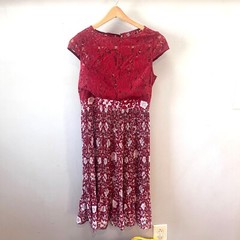 Anthropologie Plenty By Tracy Reese Arcadia Midi Lace and Pleated Skirt Dress- S