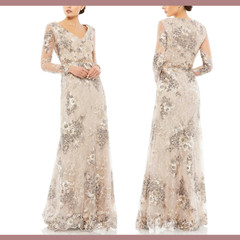 NWT Mac Duggal [ 20 ] 67539 Embellished V Neck Illusion Long Sleeve Gown J1491