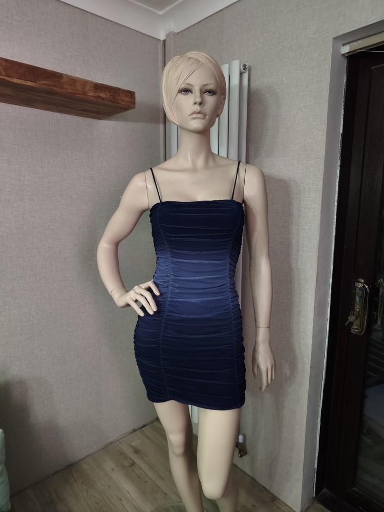 Pink Vanilla womens navy ombre ruched strappy mini dress size 10