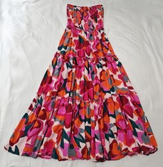 Womens Size Large Flowy Maxi Strapless Dress Floral Smoked Multicolor Print Boho