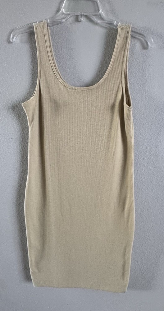 Active Basic Women&rsquo;s Ribbed Sleeveless Tank Dress Size Large Beige