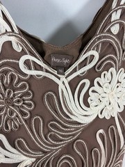 Phase Eight Brown Cream Size 10 Tapework Midi Occasion Dress Sleeveless Summer
