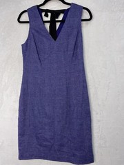 Banana Republic Wool Blend Dress 4 XS Purple Sleeveless V Neck Back Bow Tie