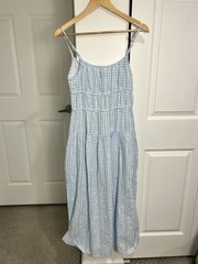 Sim & Sam Blue White Gingham Smocked Double Bow Tie Midi Dress Cottagecore Sz M