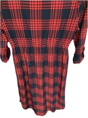 Women’s Derek Heart Maternity Dress- Plaid Red With 3/4 Roll Tab Sleeves-Large