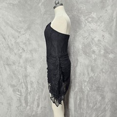 Whimsigoth Fashion Nova Black Lace Corset Mini Dress Womens Boning Emo Ruched M
