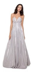 BETSY & ADAM Strapless Shimmer Champagne Silver Long Formal Prom Wedding Dress 6