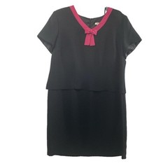 Lady Dorby Dress Womens 22WP Black Pink Bow V Neck Midi Modest Office Church