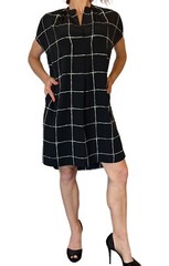 Vince Women&rsquo;s Mini Dress Black Windowpane-Print Cap-Sleeve Silk Shift Kaftan XS