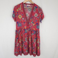 R. Vivimos Women&rsquo;s Floral Bird Print Mini Dress Flowy V-Neck Short Sleeve Size S