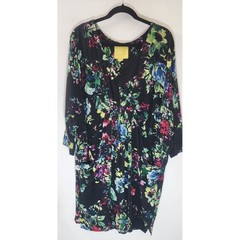 Maeve Anthropologie Floral Cocoon Dress Black Multi V-Neck Dolman Sleeve Small