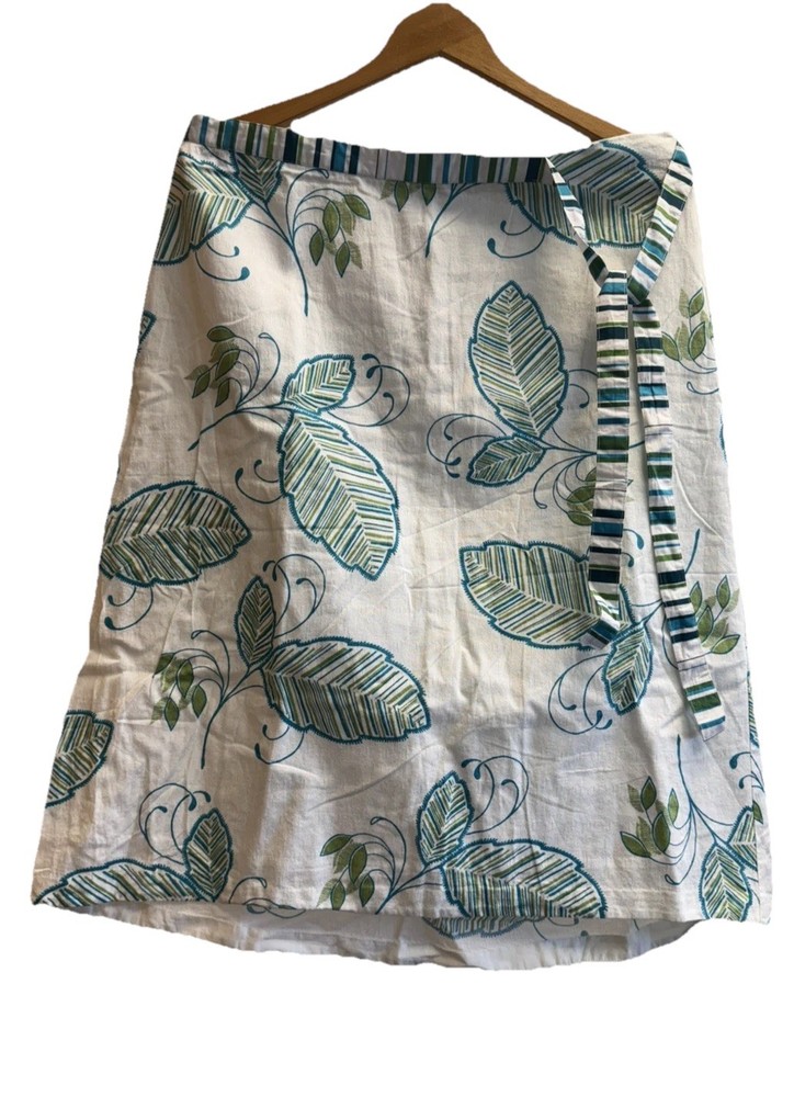 White Stuff White /Blue Green Leaf Print cotton skirt Size 14 RRP £49.99-PRETTY