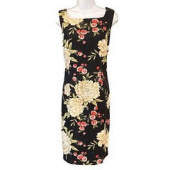 Vintage 90s Y2K Positive Attitude Floral Linen Sheath Dress Cottagecore Summer