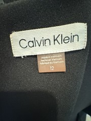 Calvin Klein Solid Black Sheath Knee Dress Round Neck side logo ack zipper