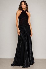 Bari Jay Vintage Sparkly Maroon Beaded Halter Satin Formal Evening Gown 4/6