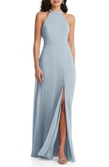 Dessy Collection Halter Neck Open Back Dress in Mist , Size 0