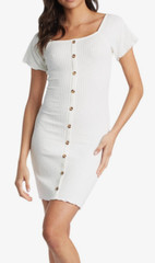 New Roxy Sandy Hills Women&rsquo;s XL Slim White Rib Knit Square Button Up Mini Dress