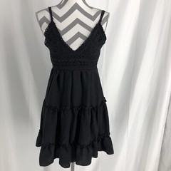 Juniors Medium Dress Black Sleeveless Tie Back Sweetheart Knee Length