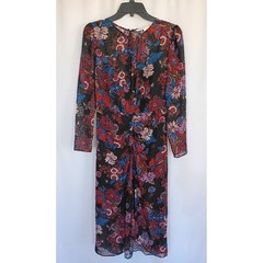 Veronica Beard Floral Ruched Silk Blend Midi Dress Black Red Blue Size 4