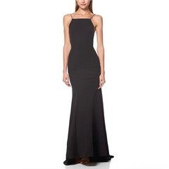 Jarlo Jemina Black Evening Gown Backless A-Line Dress with Mini Train Size 12
