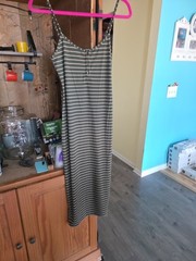 No Boundaries Green, Tan Striped Button Maxi Dress SzM NWT CUTE Comfy Stretch