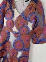 Turquaz Sheer Lace Dress Large Embroidered Floral Pink Blue Lined Coctail N32