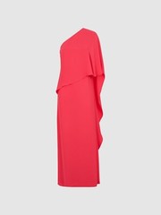 Ladies&rsquo; One Shoulder Prom Dress Ball Gown Layered Front Slit Satin Evening Dress