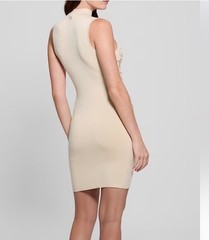 Bebe Beige Solid Mock Neck Rhinestone Sleeveless Bodycon Mini Dress XS