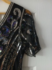 Black Beaded Sequin Tassels Charlstone 20s Flapper Evening Cruises Gown Dress S