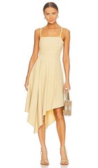 $550 A.L.C. Women&rsquo;s Beige Linen Blend Verona Asymmetric-Hem Midi Dress Size 8