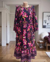 Boohoo Multicolored Botanical Print Tiered MIDI Dress Size M
