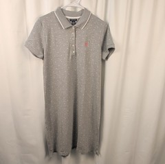 U.S. Polo Assn. Gray White Polka Dot Shirt Dress Collared Short Sleeve L
