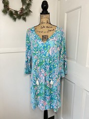 Lilly Pulitzer Anita Tunic Dress in Blue Ibiza Aqua la Vista Sz S Coastal Preppy