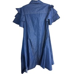 STEP IN STYLE Tunic Shirt Dress Size M Chambray Rhinestone Ruffle Swing Rustic
