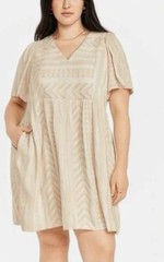 B2 NEW Old Navy XXL 2X beige white Aztec ethnic short sleeve dress sundress