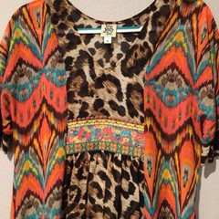 Ivy Jane Multicolor Animal Print V-Neck Ruffle Sleeve Chiffon A-Line Dress S