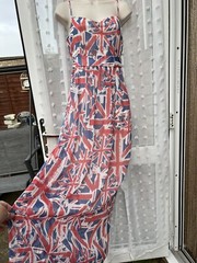 STUNNING UNION JACK CHIFFON LAYERED MAXI DRESS Sz 8 / 10 G21 / HOLIDAY / CRUISE