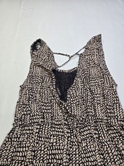Lucky Brand Boho Dress Womens Black Cream Print Tassel Strappy Bac