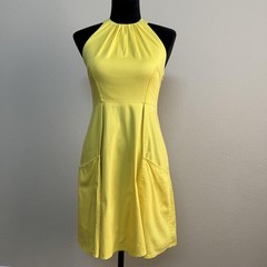 Jessica Simpson Dress Womens 2 Yellow Halter Fit & Flare Sundress Pockets Summer