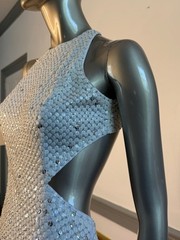 Cache White Sequin Open Back Formal Gown Dress Size 6 Altered Prom Gala Evening
