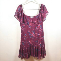 Rewind Floral Ruffle Hem Mini Dress Women&rsquo;s XL Burgundy Pink Blue Dark Cottage