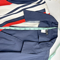 Venus Navy White Red Striped Wrap Dress Sz 10 Tie Waist Pockets Shirt Dress
