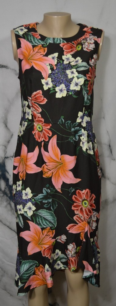 SUITE ALICE Black Multicolor Floral Print Sleeveless Dress Small Ruffle Hem