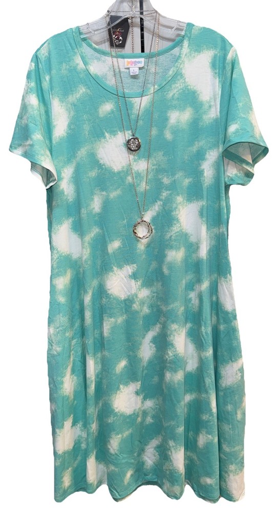 NWT LuLaRoe Large Mint Green Yellow & White Tie Dye Jessie Swing Dress w/Pockets