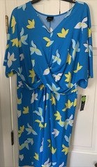 $60 NEW Worthington Dress Size XL Blue Flower Short Sleeve V-neck Spandex NWT