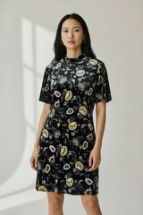 Current Project Women Dress Size M Velvet Floral Short Sleeve BodyCon Open Back