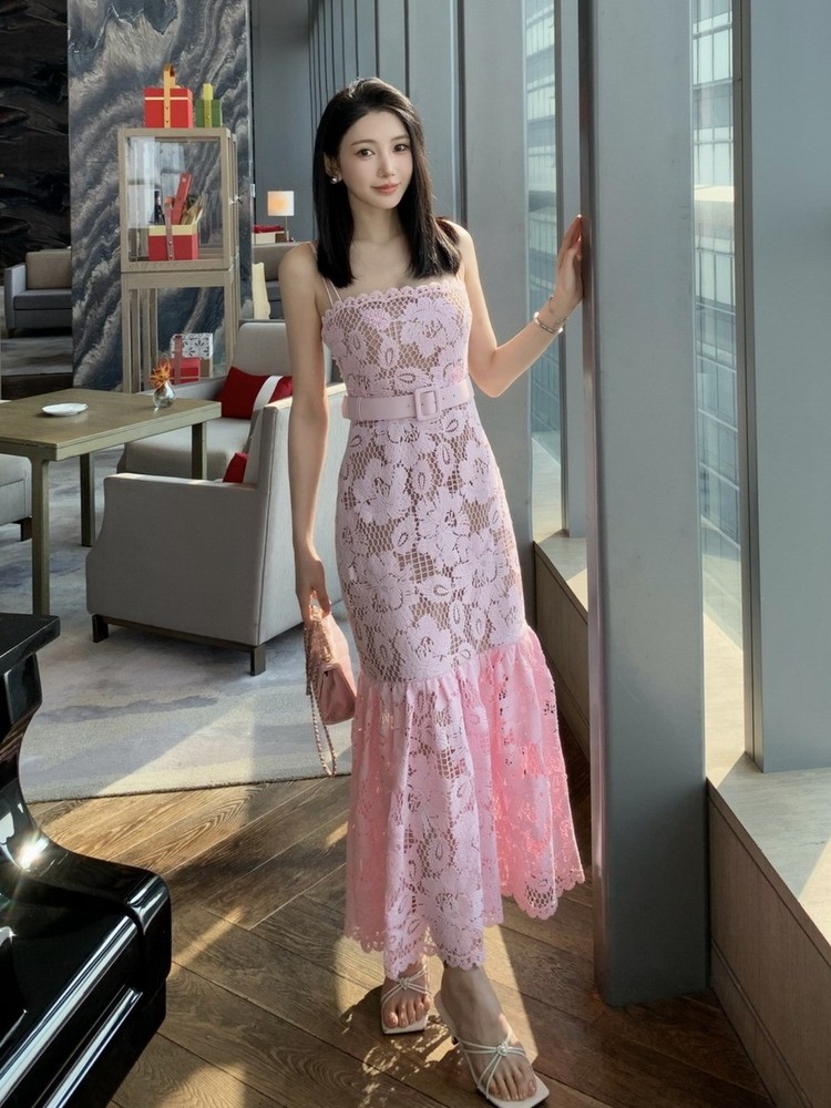 Self-Portrait Womens Pink Lace Strapless Dresses+ Belt
