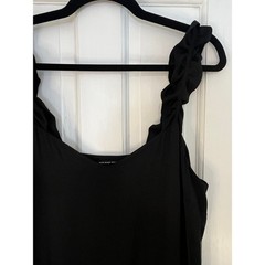 ☀️ Who What Wear Black Ruffle Strap Tie-Waist Midi LBD Breezy Summer – Sz M
