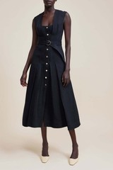 Acler Flaxton Midi Dress Size AU8/ US4 Black Linen/cotton Gold Buttons