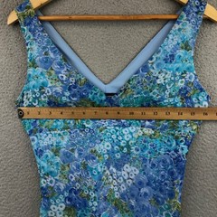 Vintage City Triangles Floral V Neck Sleeveless Midi Dress Women Size 7/8 Blue